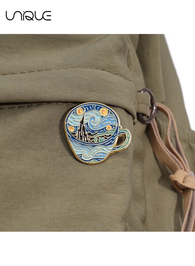 يونيك 5PCS الكرتون فان جوخ النفط اللوحة موضوع بروش مجموعة، هندسية الإبداعية النفط اللوحة نمط سلسلة بروش، المينا بروش شارة حقيبة زي دبوس للنساء والأطفال - Image 5