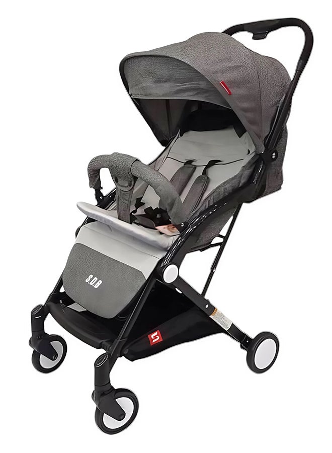 Lightweight Compact Baby Stroller Pram Easy Fold Travel Carry On Plane, Grey - Image 1