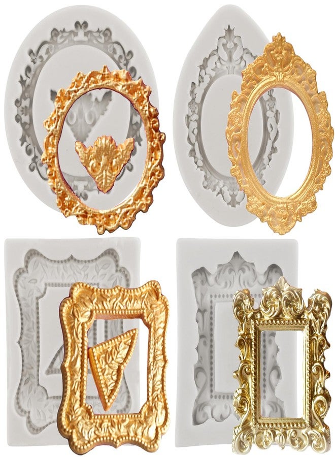 MINFEIDMS قوالب إطارات الصور من MINFEIDMS، قوالب سيليكون، قوالب إطارات عتيقة لتزيين الكيك، زينة الكب كيك، الحلوى، الشوكولاتة، طين البوليمر، عجينة السكر، مجموعة من 4 قطع - Image 1