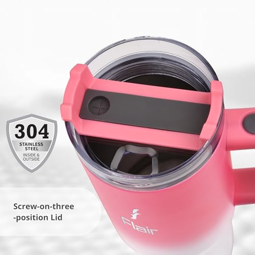 FLAIR Vogue 900 Insulated Tumbler with Lid, 2 Straws & Brush | Stainless Steel Sipper with Handle | Hot & Cold | Car Cupholder Friendly | Travel, Gym, Gift I Pink Ombre | 750ml - Image 4