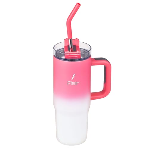 FLAIR Vogue 900 Insulated Tumbler with Lid, 2 Straws & Brush | Stainless Steel Sipper with Handle | Hot & Cold | Car Cupholder Friendly | Travel, Gym, Gift I Pink Ombre | 750ml - Image 1
