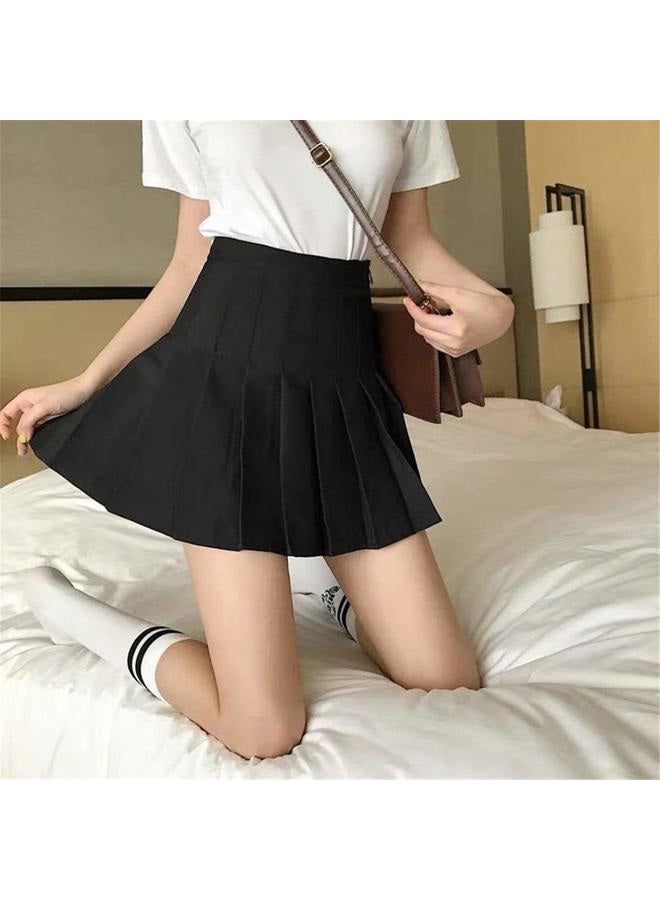 Apriddeo Girls Women High Waisted Pleated Skirt Plain Plaid A-line Mini Skirt Skater Tennis School Uniform Skirts Lining Shorts - Image 3