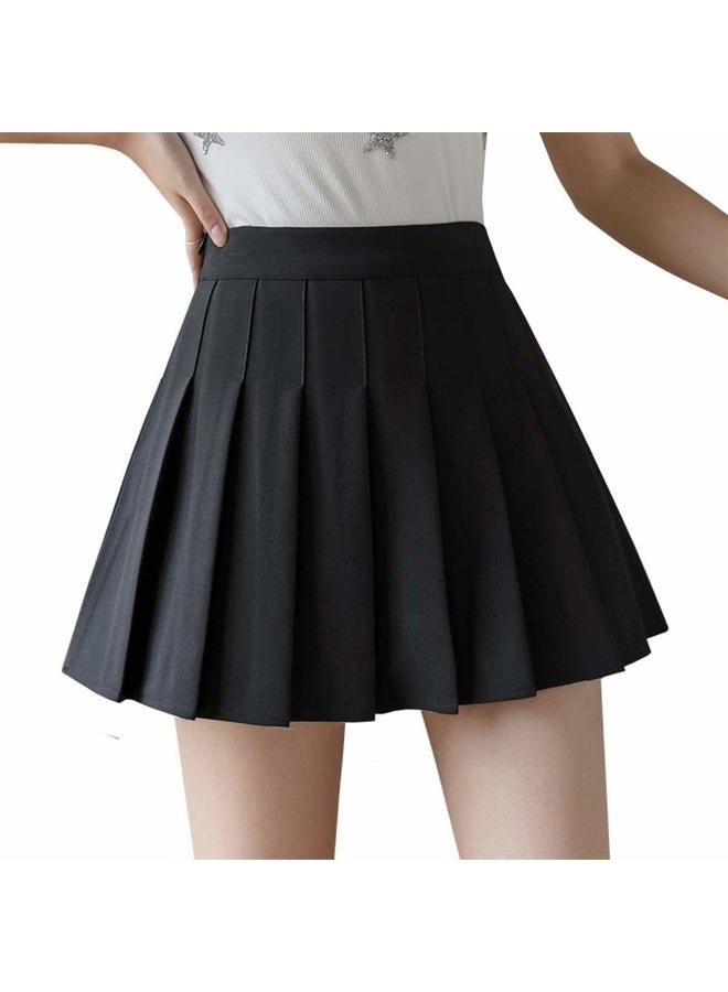 Apriddeo Girls Women High Waisted Pleated Skirt Plain Plaid A-line Mini Skirt Skater Tennis School Uniform Skirts Lining Shorts - Image 1