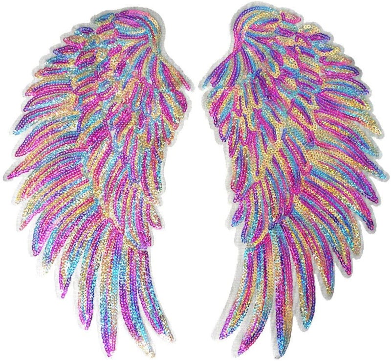 Wing Patches Iron on or Sew on Sequin Patch Embroidered Badge Motif Applique Patch for Clothing Jeans TShirtPurple