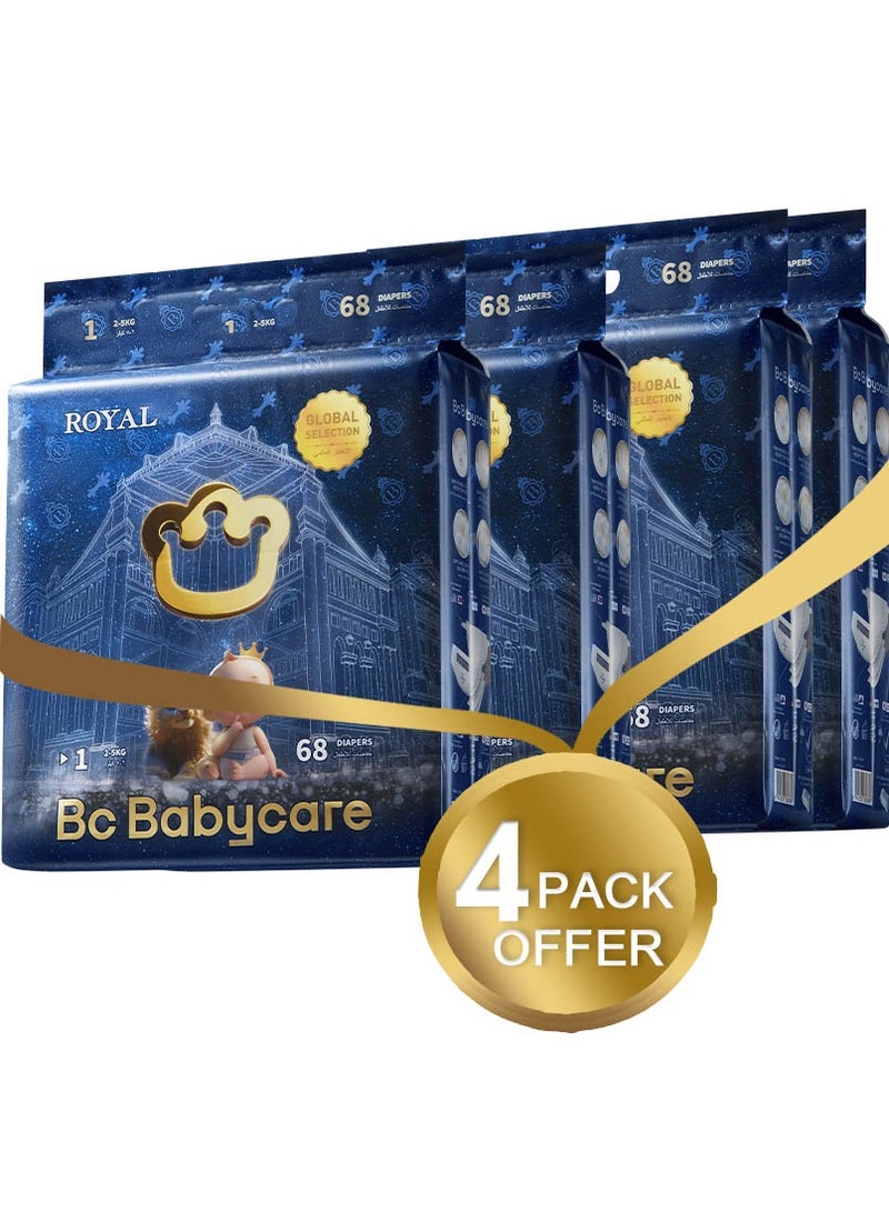 Babycare Babycare Royal Baby Diapers, Size 1 (2-5kg), 272 Pieces, Super Mega Pack of 4  - Image 1