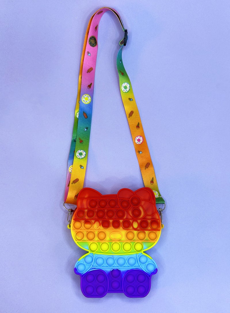 Ogi Mogi Toys Colorful Cat Shape Shoulder Bags for Girls, Mini Silicone Fidget Bag with Adjustable Strap, Squishy Crossbody Purse for Kids, Perfect Sensory Toy Gifts for Kids Aged 3-10  - Image 1