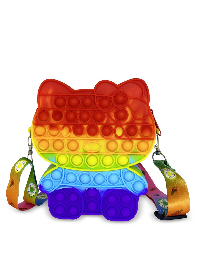 Ogi Mogi Toys Colorful Cat Shape Shoulder Bags for Girls, Mini Silicone Fidget Bag with Adjustable Strap, Squishy Crossbody Purse for Kids, Perfect Sensory Toy Gifts for Kids Aged 3-10  - Image 2