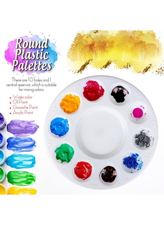 FANDAMEI - Round Paint Palette Tray Paint Tray Palettes Plastic Paint Tray Palette Paint Trays For Kids Paint Pallets With 10 Wells For Adults & Kids For Painting Or Diy Craft Class White 2 Pcs - Image 1