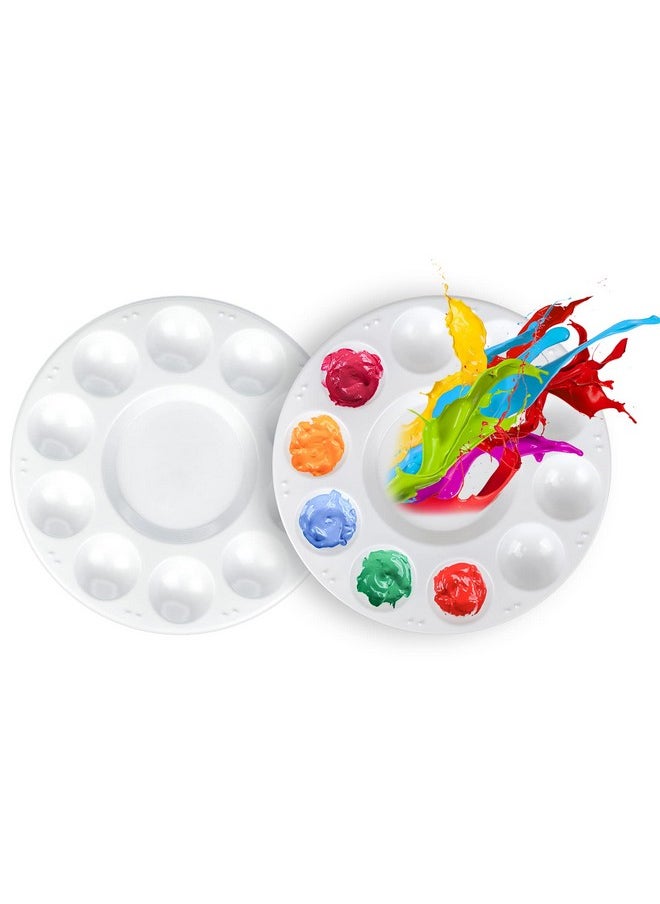 FANDAMEI - Round Paint Palette Tray Paint Tray Palettes Plastic Paint Tray Palette Paint Trays For Kids Paint Pallets With 10 Wells For Adults & Kids For Painting Or Diy Craft Class White 2 Pcs - Image 1