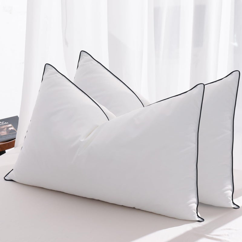 Mosluna Feather Down Pillows King Size Set of 2, Luxury Hotel Collection Bed Pillow 2 Pack, Airyfilâ„¢ Powered Fillings & Feathers Pillowï¼ŒFluffy Plush for Side Sleepers, Medium Firm, 20x36 in. - Image 1