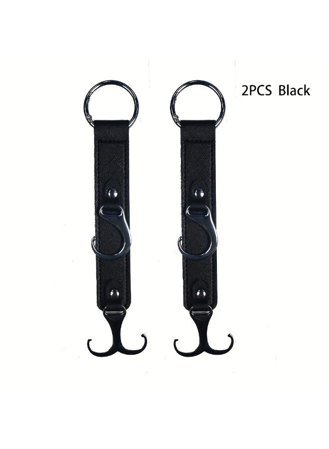 YUFAN 2pcs PU Leather Car Seat Back Hooks - Multi-Functional Vehicle Headrest Hangers for Grocery Bags, Coats, Umbrellas, Handbags - Auto Interior Accessories, Car Seat Organizer | Stylish Car Hook | Durable PU Leather(Black) - Image 1