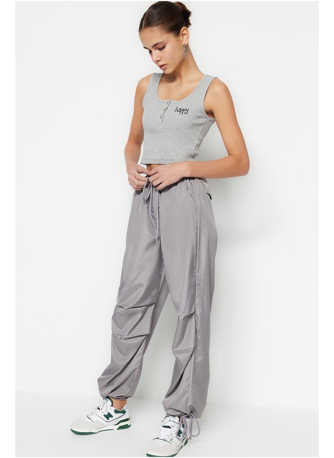 trendyol - Gray Belted Woven Parachute High Waist Woven Trousers TWOSS23PL00317 - Image 1