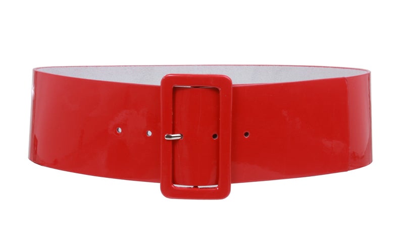 Beltiscool Ladies High Waist Patent Leather Wide Fashion Square Belt, Red | S/M - 32" - Image 1