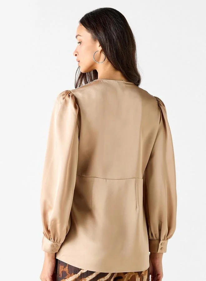 Iconic Iconic Long Sleeves Wrap Top with Tie-Up