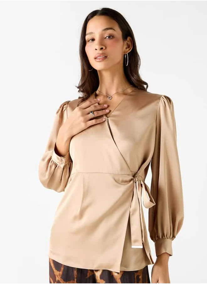 Iconic Iconic Long Sleeves Wrap Top with Tie-Up