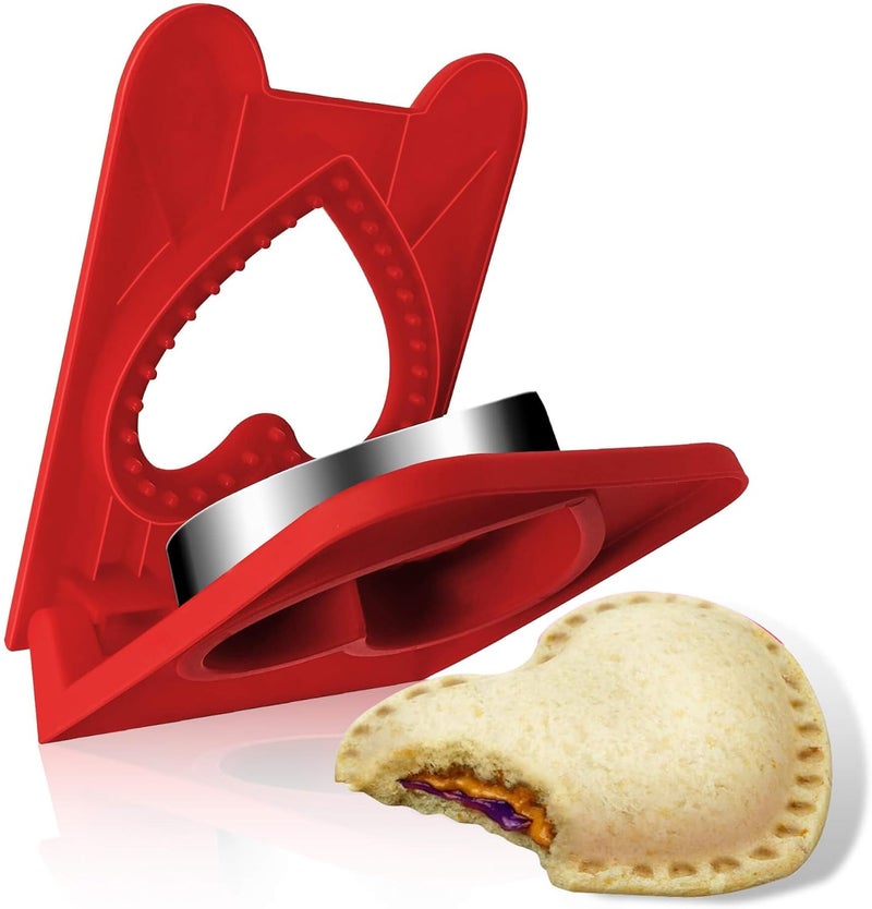 BaokiTook Heart Sandwich Cutter and Sealer,Sandwich Cutters for Kids Lunch,Crustless Sandwich Cutter,Cookie Cutter for Children Lunchbox and Bento Box (Red Heart) - Image 1