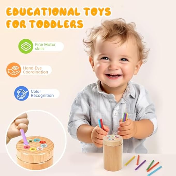 ألعاب مونتيسوري للأطفال بعمر 3 سنوات، ألعاب تعليمية خشبية للأطفال الصغار، فرز الألوان، أنشطة التعلم لرياض الأطفال، ألعاب حسية لتطوير المهارات الحركية الدقيقة للأطفال من 3-5 سنوات، هدايا عيد الميلاد للبنات والأولاد - Image 2