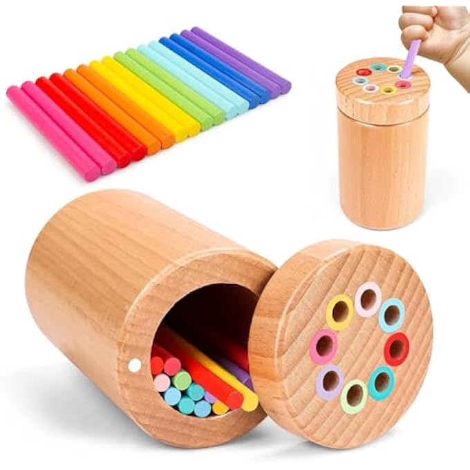 ألعاب مونتيسوري للأطفال بعمر 3 سنوات، ألعاب تعليمية خشبية للأطفال الصغار، فرز الألوان، أنشطة التعلم لرياض الأطفال، ألعاب حسية لتطوير المهارات الحركية الدقيقة للأطفال من 3-5 سنوات، هدايا عيد الميلاد للبنات والأولاد - Image 1