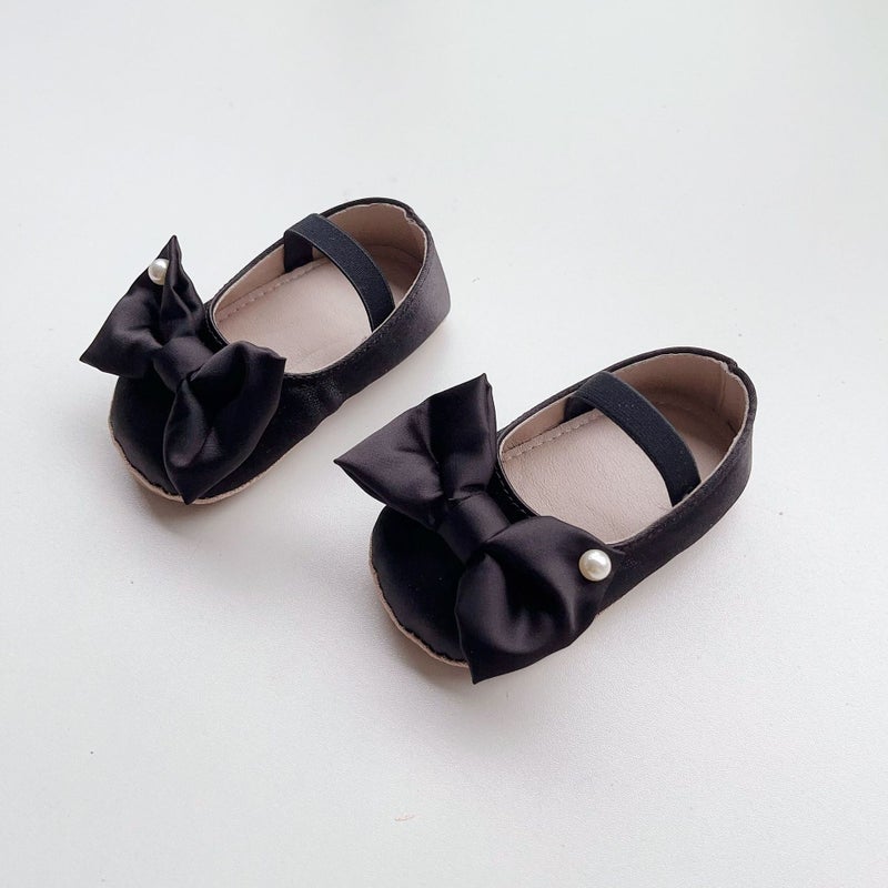 2024 Baby Girl Chic Anti-Slip Walking Shoes with Bow Black 