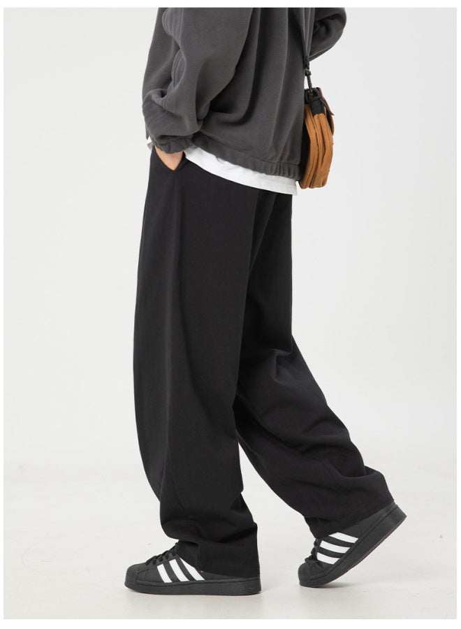 Thick Textured Casual Pants For Men, Spring Style, Pleated Design, Loose Long Pants Retro Fleece Sweatpants - Image 1