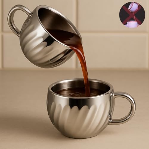 Human Hydro Stainless Steel Tea Cups Set | 12-Piece Lotus Pattern Steel Cups | 120 ml Each | Premium Rust-Free & Spill-Proof Design | Unbreakable & Dishwasher Safe Cups for Home & Gifting - Image 5