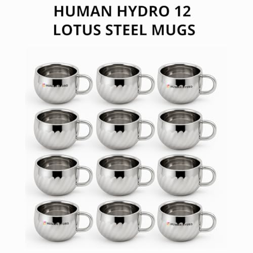 Human Hydro Stainless Steel Tea Cups Set | 12-Piece Lotus Pattern Steel Cups | 120 ml Each | Premium Rust-Free & Spill-Proof Design | Unbreakable & Dishwasher Safe Cups for Home & Gifting - Image 2