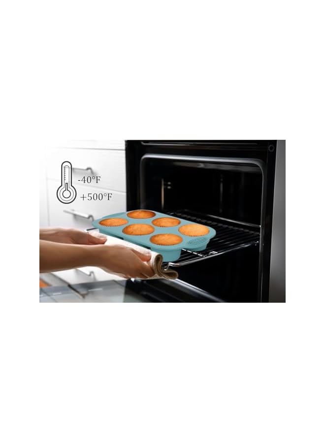 S-TOP Silicone Muffin Pan Pack of 3, Nonstick 6 Cavities Baking Tray For Cupcakes And Brownies, BPA-Free and Food-Safe Bakeware - Image 2
