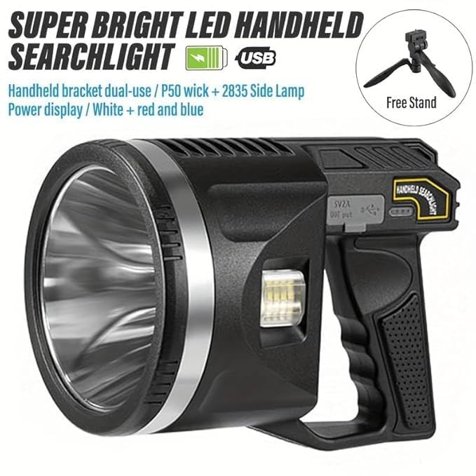 LEVGRY Rechargeable Spotlight Flashlight 100000 Lumens with Tripod IPX5 Waterproof Handheld Spotlight 4 Modes Search Light for Camping Fishing Hunting Hiking EmergencyOther Outdoor Activities - Image 2