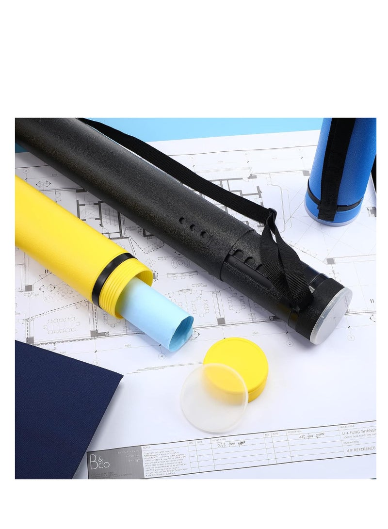 Mimorou 3 Pcs Extendable Poster Tubes Plastic Poster Document Storage Tube with Carrying Strap 24-40 Inch Expanding Blueprint Holder Telescoping Tube with Cap Waterproof Art Poster Tubes (Yellow, Blue, Black) - Image 5