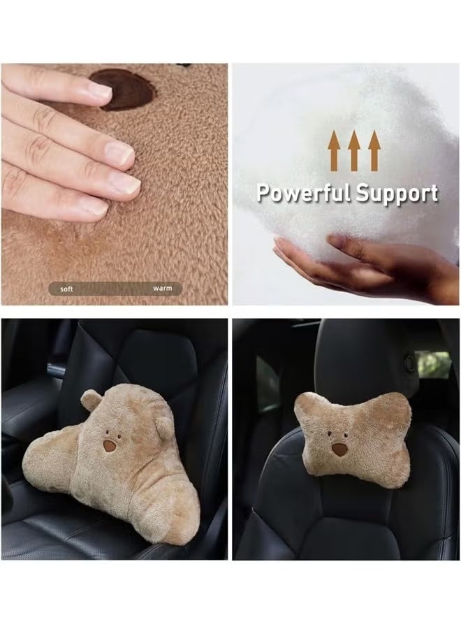 Car Pillow Set,Cute Cartoon Bear Car Headrest Pillow  Lumbar Pillow, Soft Plush Car Interior Accessories, Comfortable Neck Support Cushion, Stress Relief Cervical Support Pillow, Cozy Car Seat Cushi - Image 3