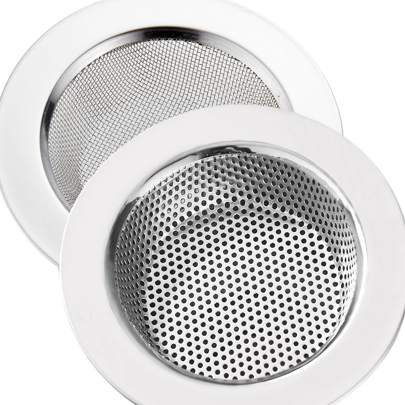 LASSHSWA 2 Pcs Kitchen Sink Strainer Stainless Steel Mesh and Punching Kitchen Sink Drain Strainer Sink Strainers with Large Wide Rim 45 Diameter for Kitchen Sinks
