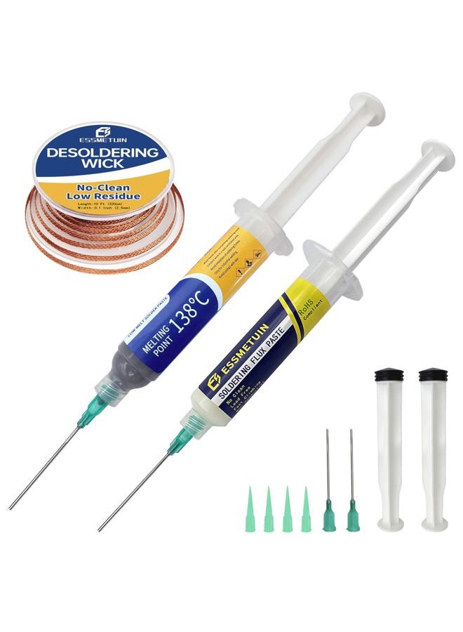 Essmetuin Sn42/Bi58 Lead Free Solder Paste (30g) & No Clean Soldering Flux(10cc) & Soler Wick for Electronic Soldering, SMD/SMT Remove - Image 1
