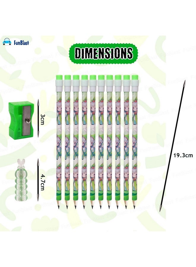 FunBlast FunBlast Pencil Set for Kids - Pack of 10 Pcs HB Pencils Stationary Kit, Lotus Flower Pencil Set with Erasers, Sharpener and Pencil Grip for Kids, Pencil for Drawing & Shading, Sketching (Green)  - Image 3