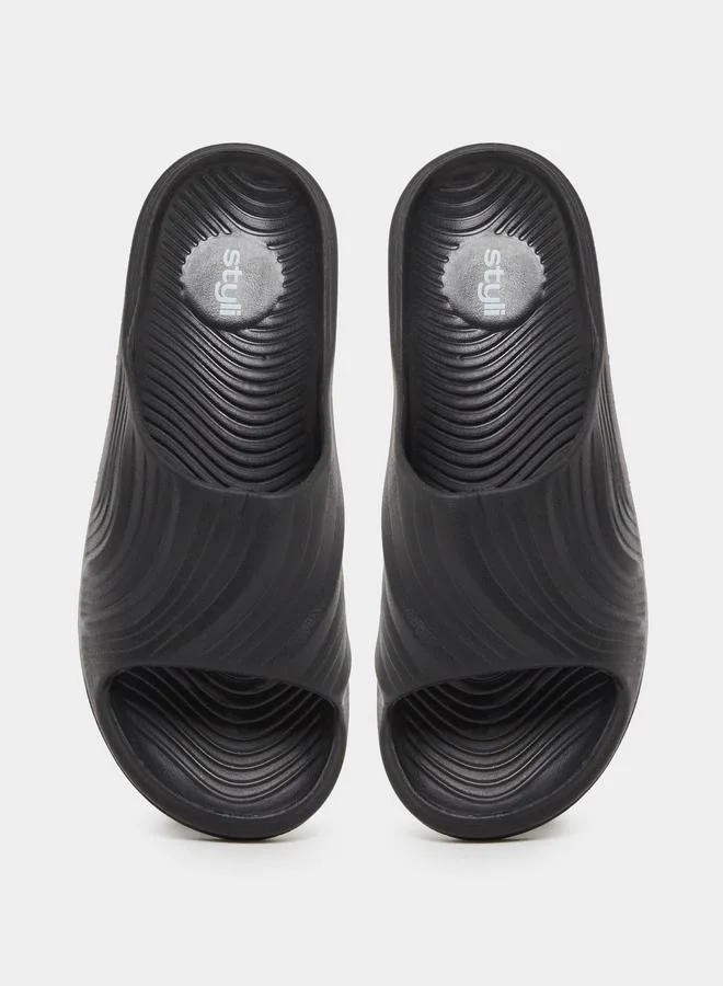 Styli Styli Abstract Textured Open Toe Slip-On Slides