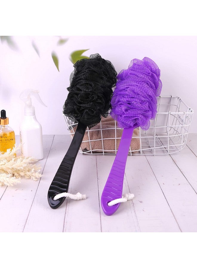 LZCNM Back Scrubber Brush Long Handle For Shower Loofah On A Stick Sponge Back Brush Body Exfoliator Scrubber Bath Brush For Men Women Exfoliating Cleaning Back Scrubber For Elderly (2 Packblack+Purple) - Image 3