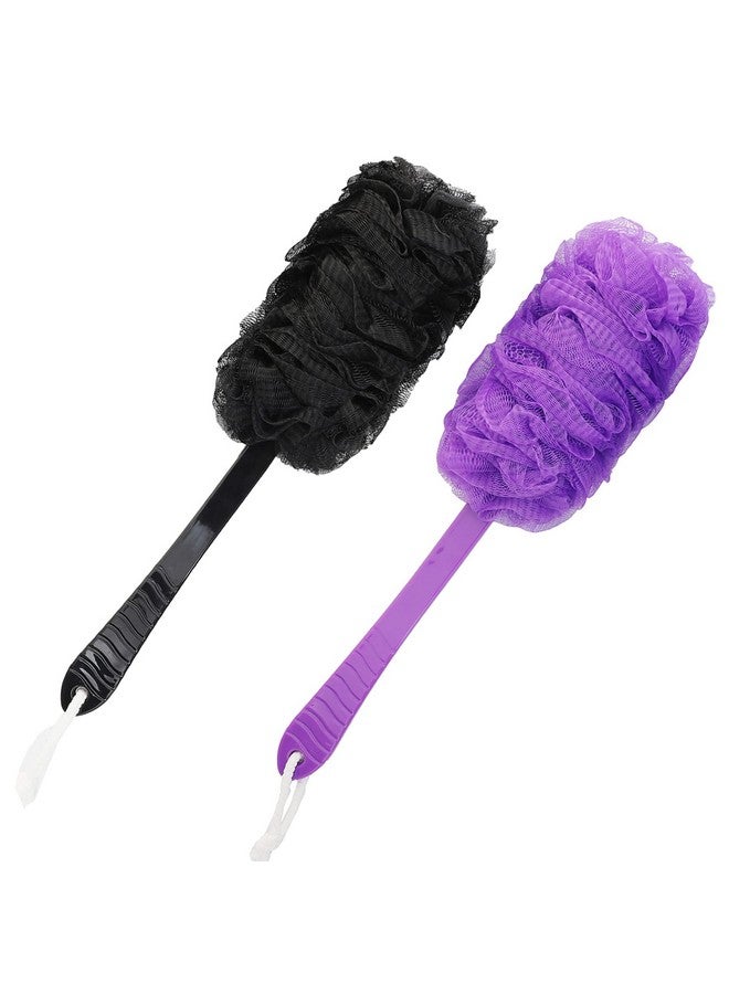 LZCNM Back Scrubber Brush Long Handle For Shower Loofah On A Stick Sponge Back Brush Body Exfoliator Scrubber Bath Brush For Men Women Exfoliating Cleaning Back Scrubber For Elderly (2 Packblack+Purple) - Image 2