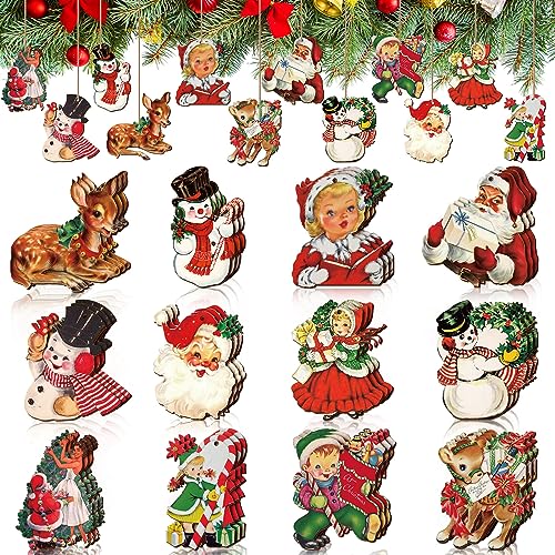 Huwena 36 Pcs Vintage Christmas Ornaments Wooden Christmas Tree Ornaments Wood Cutouts Rustic Farmhouse Tree Decorations for Home Xmas Winter Party DeerVintage Color - Image 1
