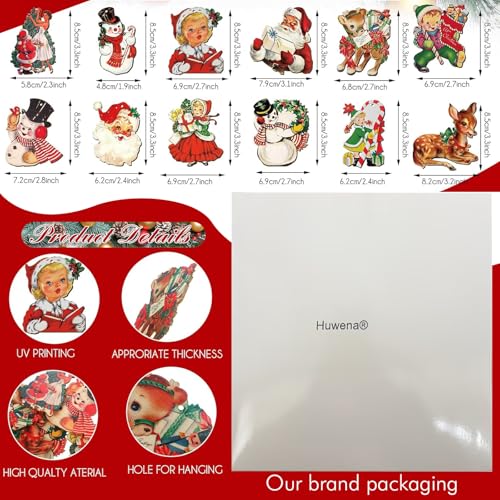 Huwena 36 Pcs Vintage Christmas Ornaments Wooden Christmas Tree Ornaments Wood Cutouts Rustic Farmhouse Tree Decorations for Home Xmas Winter Party DeerVintage Color - Image 3