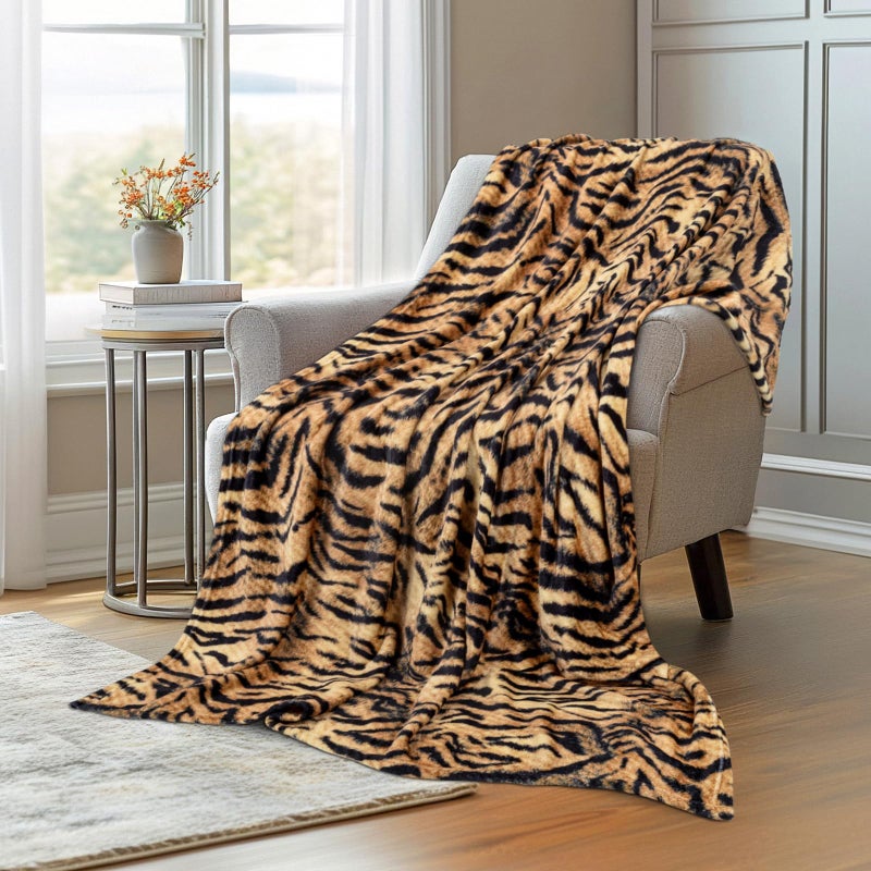 Macevia Flannel Fleece رمي بطانية للأريكة النمر البني طباعة بطانية غامضة مريحة مريحة فائقة الناعمة الناعمة الزهرية البطانيات طباعة الحيوانات لأريكة السرير مناسبة لجميع المواسم (Tiger 50x60inches) - Image 1
