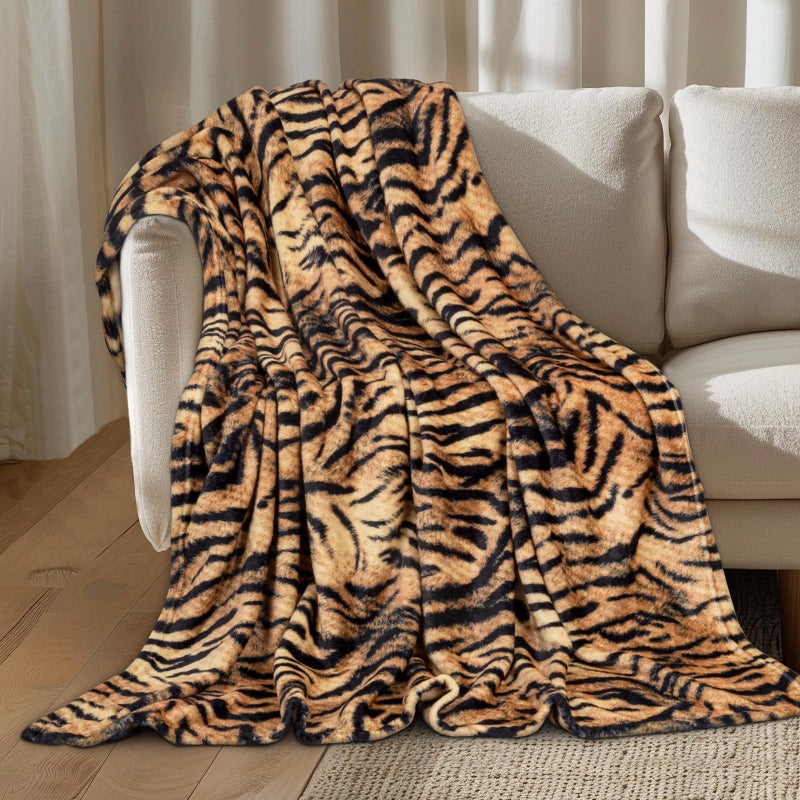 Macevia Flannel Fleece رمي بطانية للأريكة النمر البني طباعة بطانية غامضة مريحة مريحة فائقة الناعمة الناعمة الزهرية البطانيات طباعة الحيوانات لأريكة السرير مناسبة لجميع المواسم (Tiger 50x60inches) - Image 2