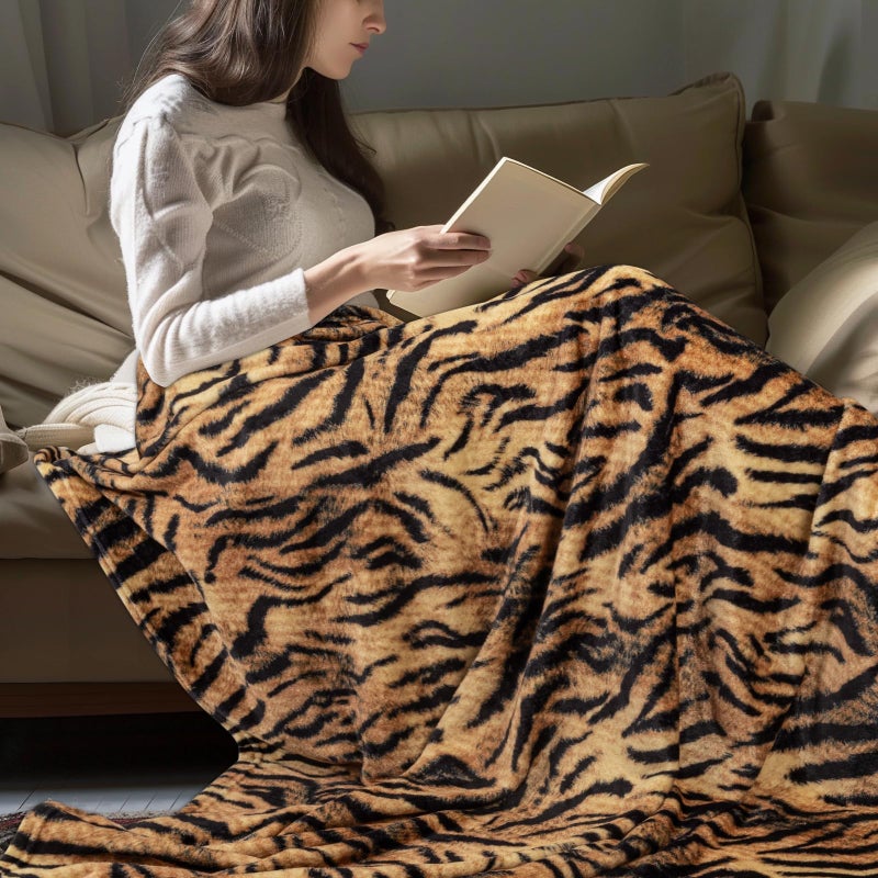 Macevia Flannel Fleece رمي بطانية للأريكة النمر البني طباعة بطانية غامضة مريحة مريحة فائقة الناعمة الناعمة الزهرية البطانيات طباعة الحيوانات لأريكة السرير مناسبة لجميع المواسم (Tiger 50x60inches) - Image 3