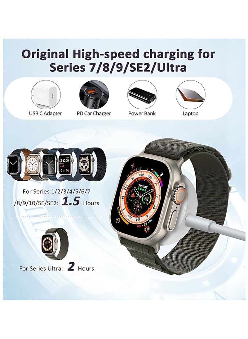 CLAVON كابل شاحن ساعة USB C سريع الشحن متوافق مع ساعة آبل، كابل شحن ساعة مغناطيسي متوافق مع سلسلة الساعات 9/8/7/ألترا/ألترا2/SE2/6/5/4/3/2/1/SE1، كابل نوع C، 1م - Image 3