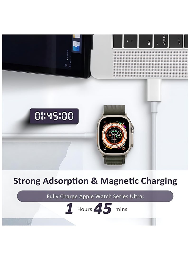 CLAVON كابل شاحن ساعة USB C سريع الشحن متوافق مع ساعة آبل، كابل شحن ساعة مغناطيسي متوافق مع سلسلة الساعات 9/8/7/ألترا/ألترا2/SE2/6/5/4/3/2/1/SE1، كابل نوع C، 1م - Image 4