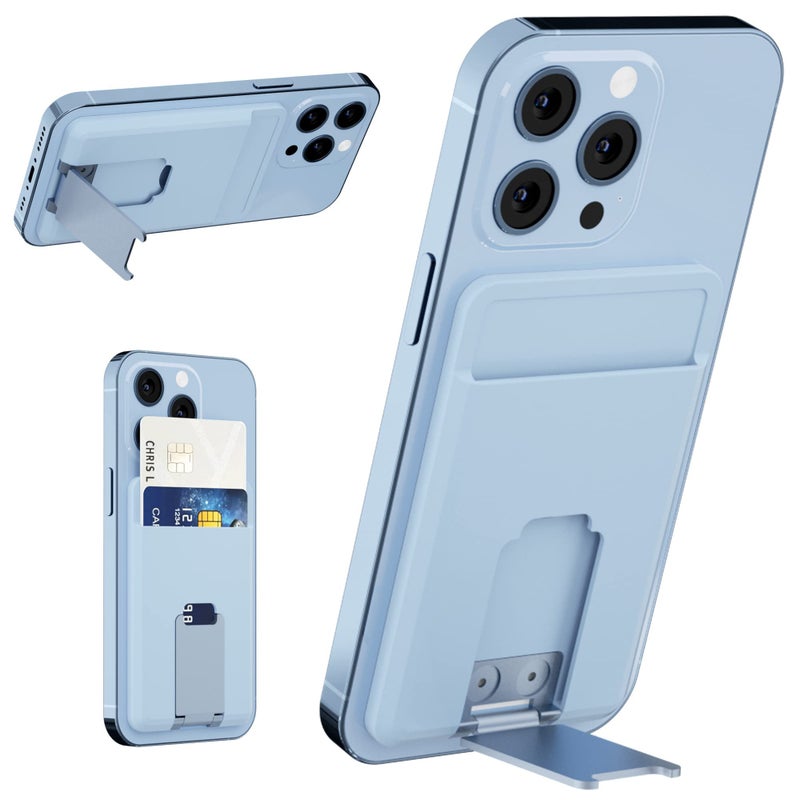 NEXT STORE Magnetic Phone Stand Wallet, Detachable Stick-On Card Holder Sleeve for iPhone 12 Pro Max, Light Blue - Image 2