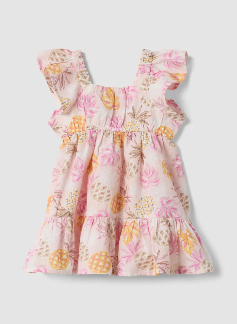 او في اس OVS Pink Pure Cotton Dress With Tropical Print