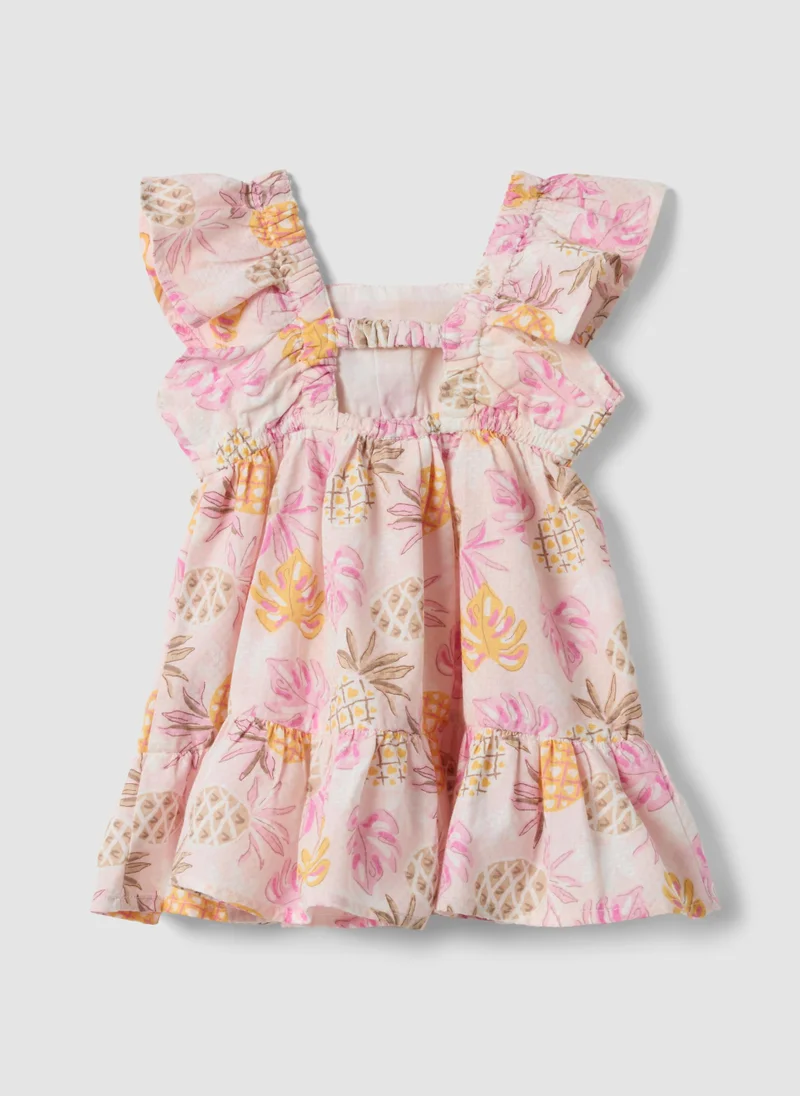 او في اس OVS Pink Pure Cotton Dress With Tropical Print