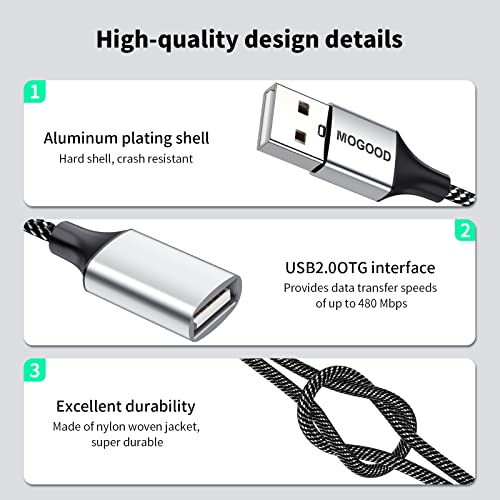MOGOOD USB Splitter Cable USB y Splitter Adapter Dual USB 2.0 Power Cord Extension for Charging/Data Transfer/Laptop/Mac/Car - Image 2