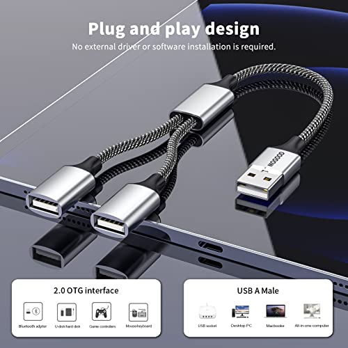 MOGOOD USB Splitter Cable USB y Splitter Adapter Dual USB 2.0 Power Cord Extension for Charging/Data Transfer/Laptop/Mac/Car - Image 3
