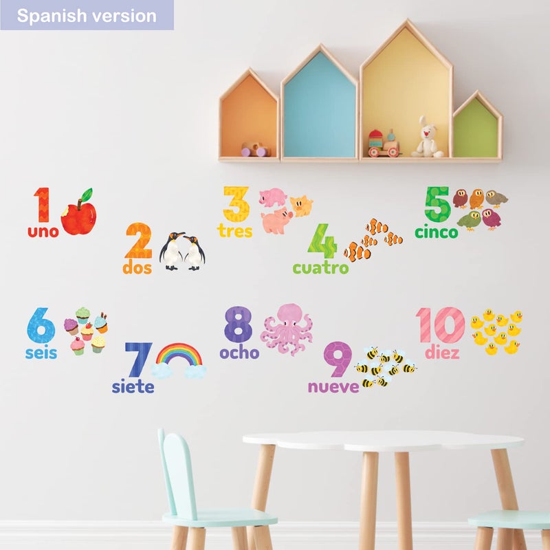 DECOWALL DS-2020ES Numbers Spanish + English Wall Decals Stickers Peel and Stick Removable Wall Stickers for Kids Nursery Bedroom Living Room - Image 4