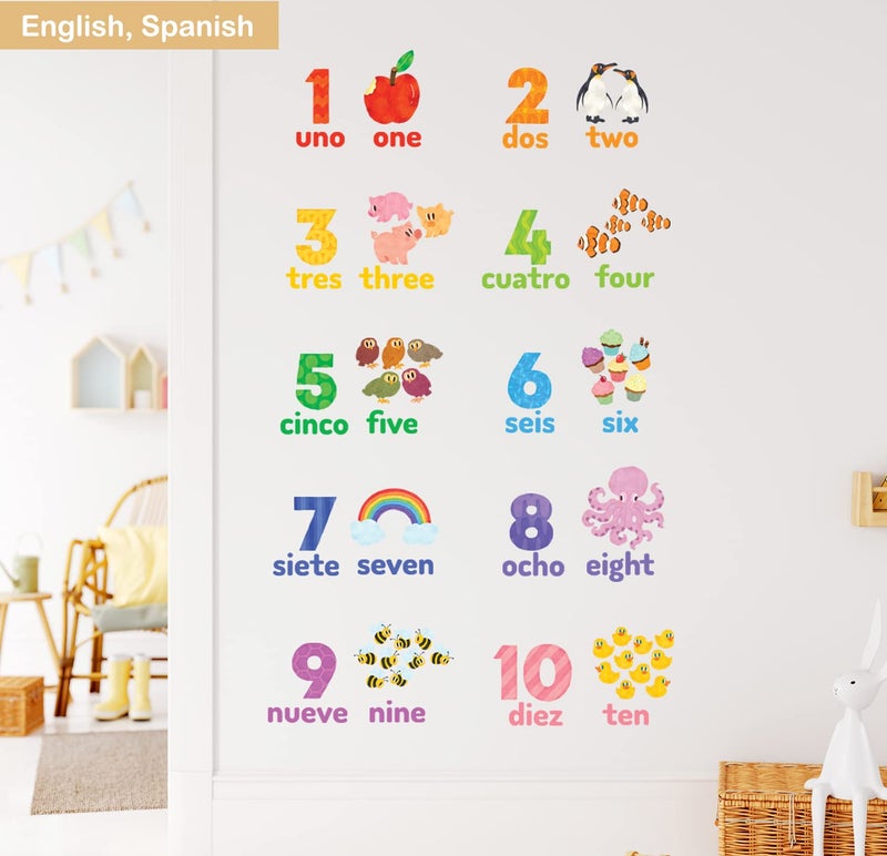 DECOWALL DS-2020ES Numbers Spanish + English Wall Decals Stickers Peel and Stick Removable Wall Stickers for Kids Nursery Bedroom Living Room - Image 3